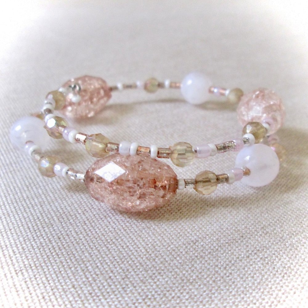 "Amber Waves" amber/pink/gold beaded bracelet